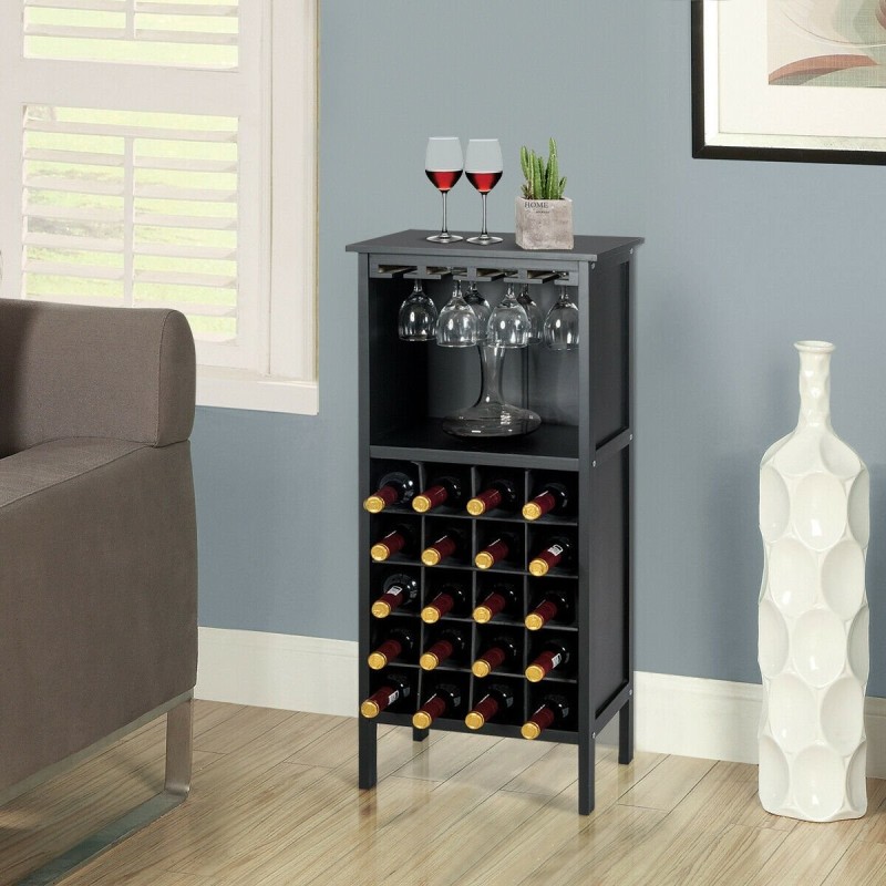 Kolonialistinen musta puinen viinikaappi 20 pullolle