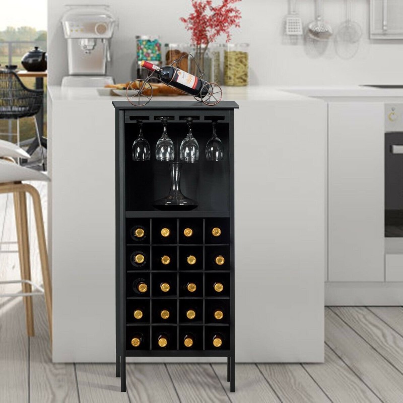 Kolonialistinen musta puinen viinikaappi 20 pullolle