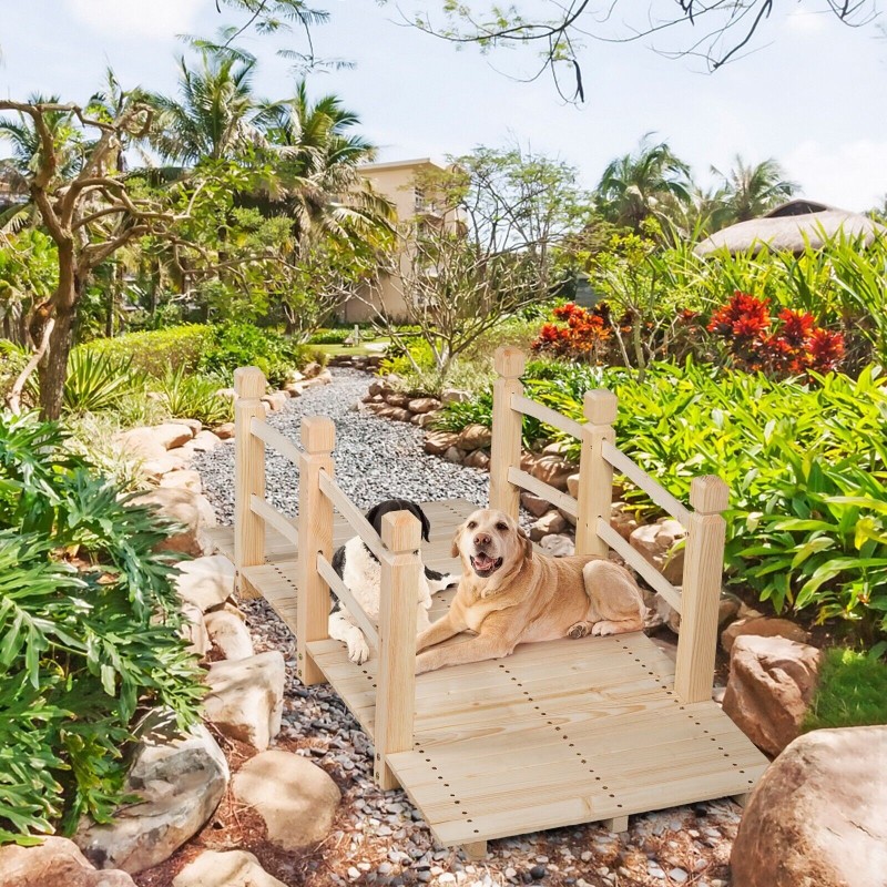 Puutarhasilta luonnonpuusta kaiteilla, 150 cm, säänkestävä