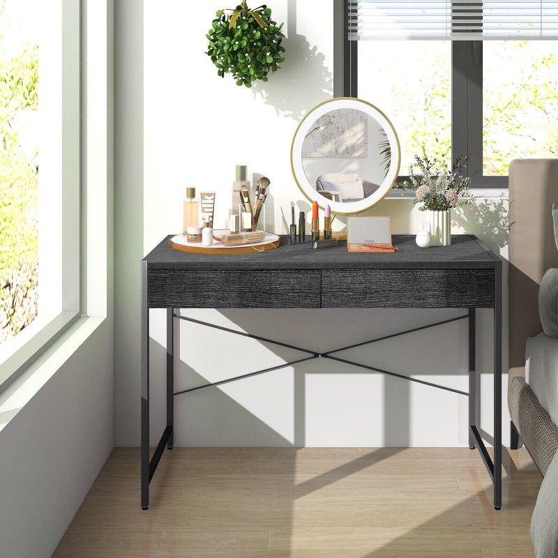 Musta puinen työpöytä kahdella laatikolla 112x48x76 cm