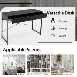 Musta puinen työpöytä kahdella laatikolla 112x48x76 cm