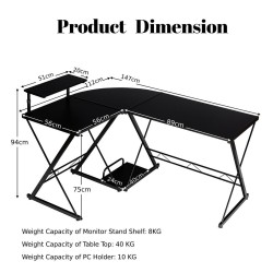 L-muotoinen musta tietokonepöytä kotiin ja toimistoon