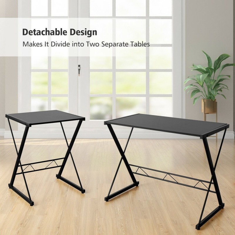 L-muotoinen musta tietokonepöytä kotiin ja toimistoon