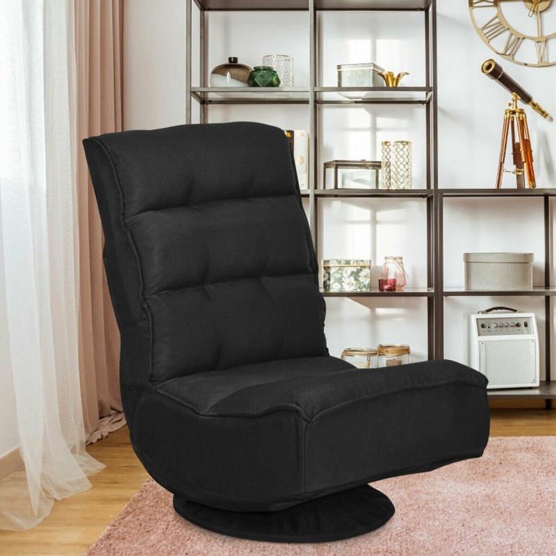 Musta säädettävä kääntyvä lattiatuoli pehmeällä verhoilulla Musta säädettävä kääntyvä lattiatuoli pehmeällä verhoilulla