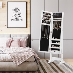 Valkoinen peilillinen korukaappi täyspitkällä peilillä ja säilytystilalla