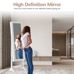 Valkoinen peilillinen korukaappi täyspitkällä peilillä ja säilytystilalla