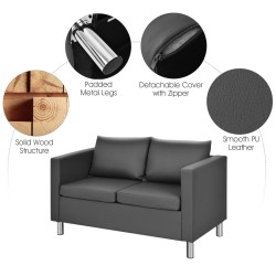 Kaksipaikkainen harmaa PU-nahkainen tub-sohva tyynyillä