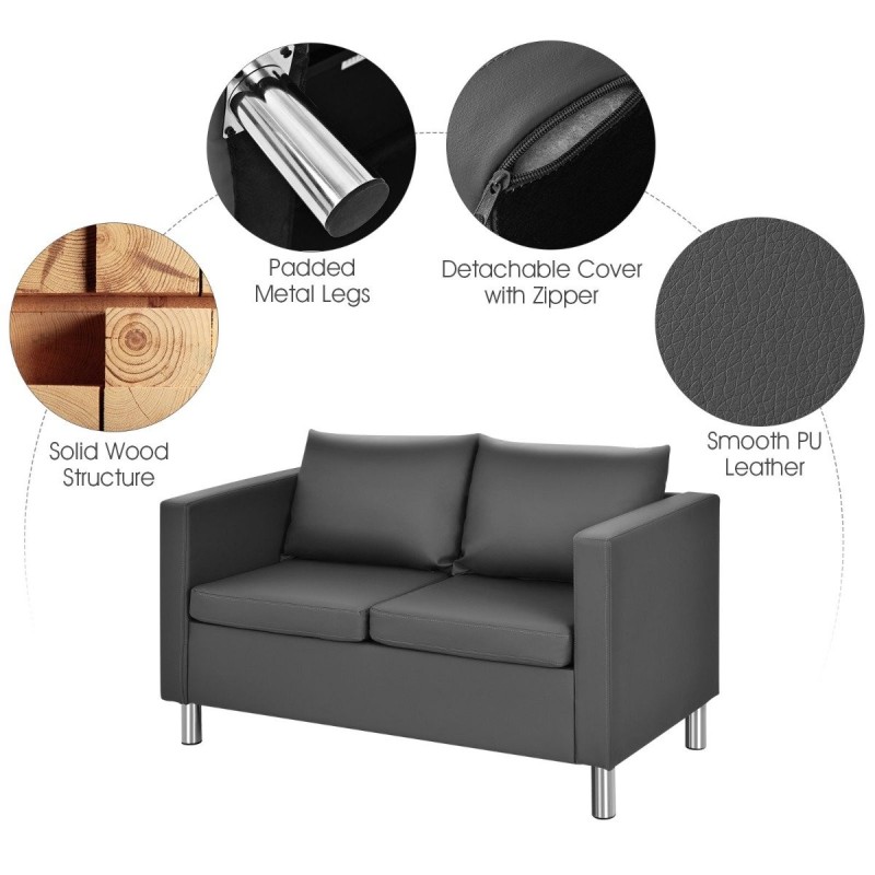 Kaksipaikkainen harmaa PU-nahkainen tub-sohva tyynyillä