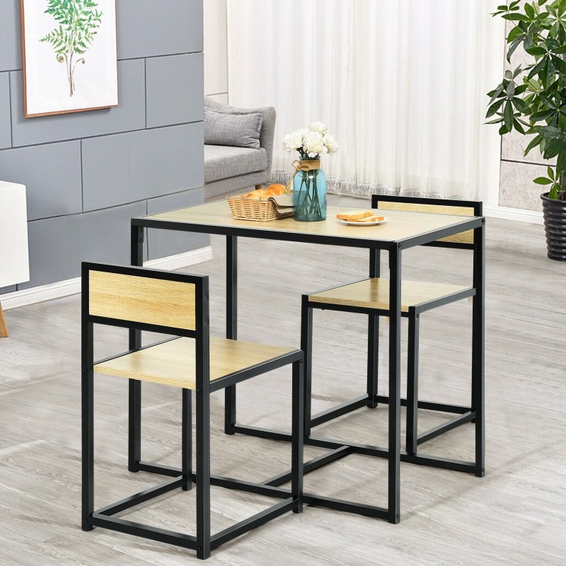 Kolmen osan ruokailusetti puu-teräs luonnonväri