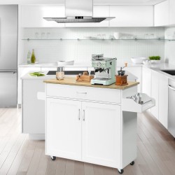 Valkoinen keittiövaunu pyörillä ja säädettävällä hyllyllä