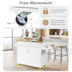 Valkoinen keittiövaunu pyörillä ja säädettävällä hyllyllä