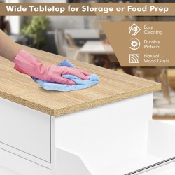 Valkoinen keittiövaunu pyörillä ja säädettävällä hyllyllä