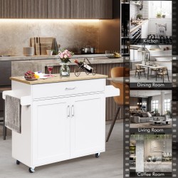 Valkoinen keittiövaunu pyörillä ja säädettävällä hyllyllä