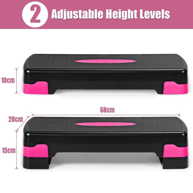 Korkeussäädettävä musta aerobinen stepperi kahdella tasolla