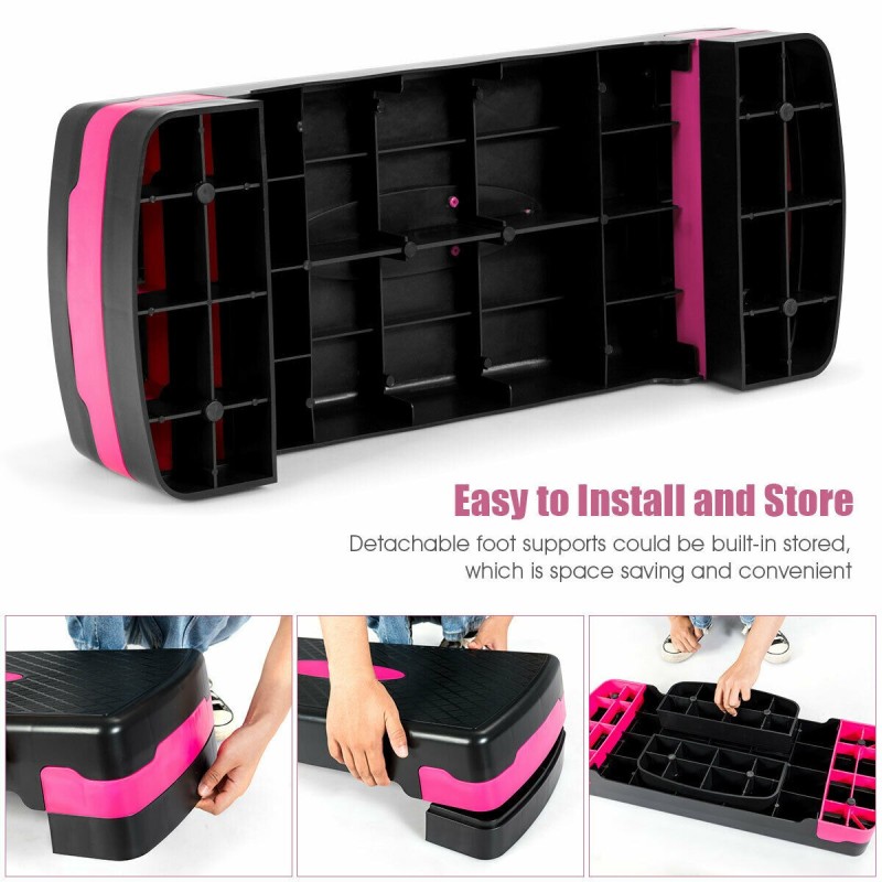 Korkeussäädettävä musta aerobinen stepperi kahdella tasolla