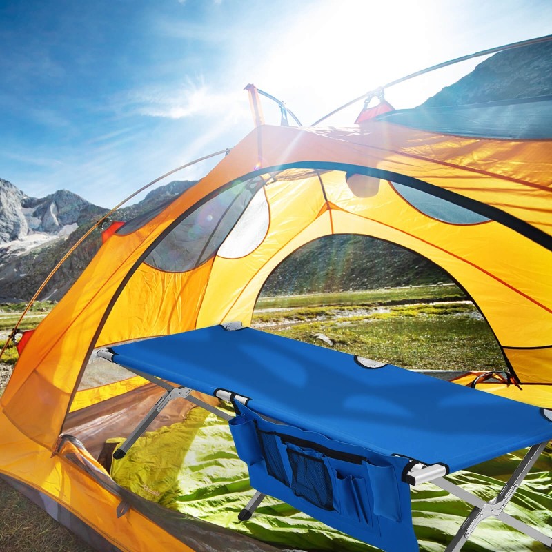 Taitettava sininen retkisänky 204 kg kantavuus 190x73x42 cm