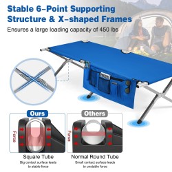 Taitettava sininen retkisänky 204 kg kantavuus 190x73x42 cm
