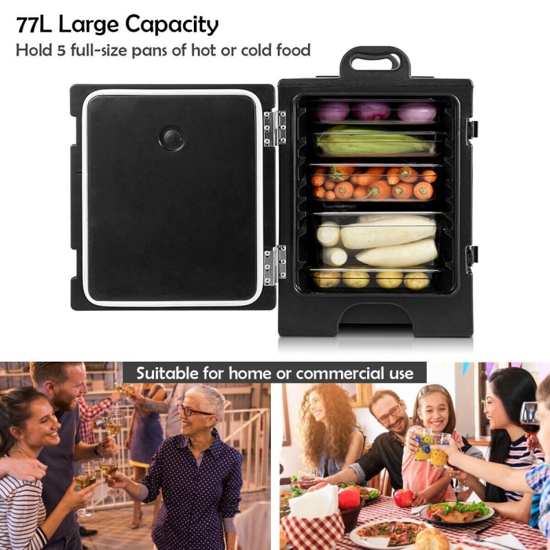 Eristetty ruokakuljetuslaatikko 77L musta lämpöeristetty kantokahvoilla