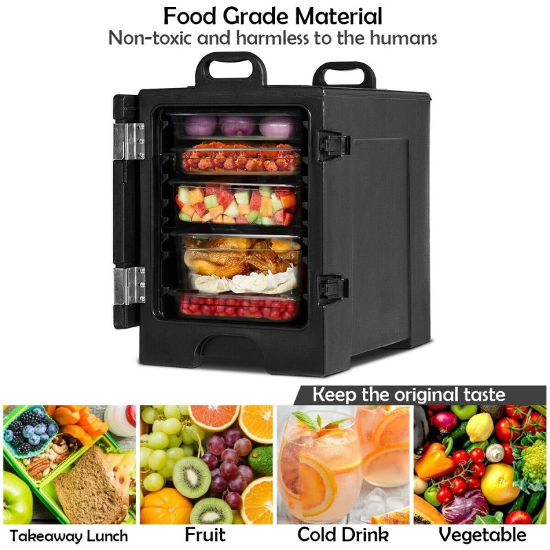 Eristetty ruokakuljetuslaatikko 77L musta lämpöeristetty kantokahvoilla