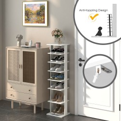 Puinen valkoinen 8-tasoinen kenkähylly monikäyttöinen säilytysratkaisu