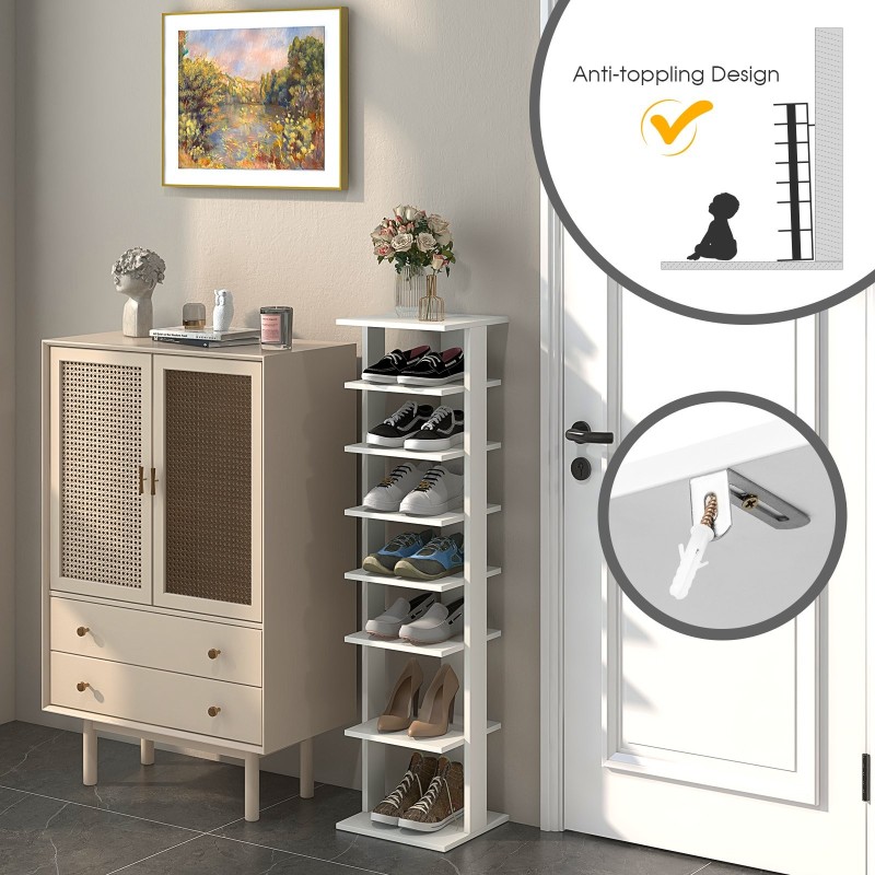 Puinen valkoinen 8-tasoinen kenkähylly monikäyttöinen säilytysratkaisu