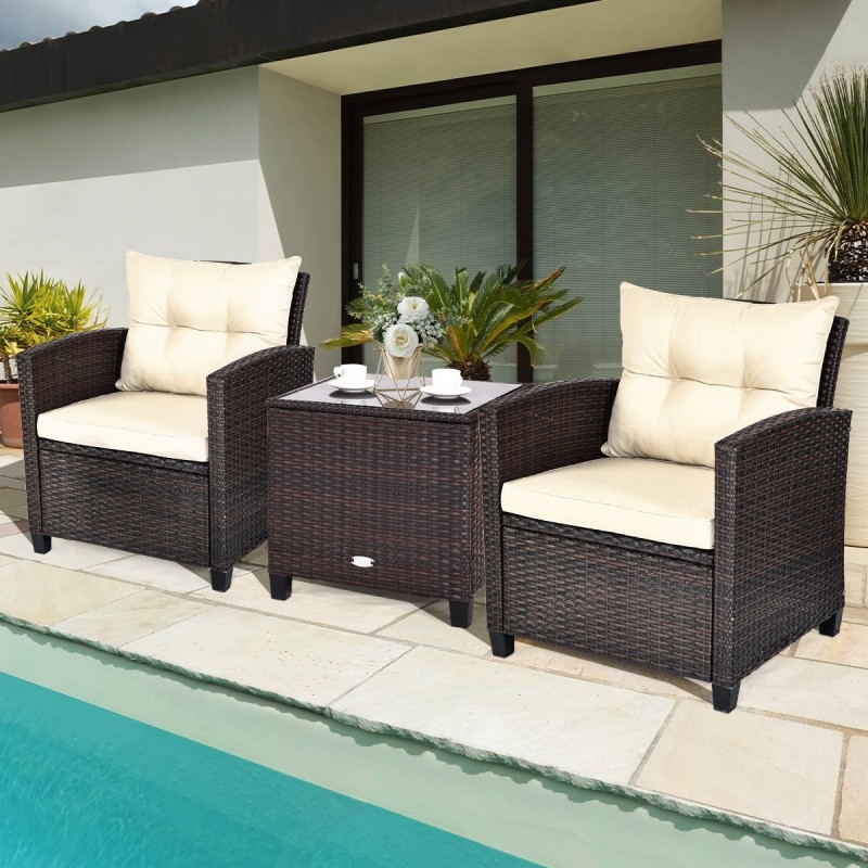 Kolmiosainen keltainen rottinkisohvasetti terassille ja puutarhaan