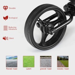 Kolmipyöräinen taitettava musta golfkärry alumiinirakenteella