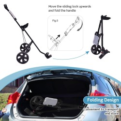 Kaksipyöräinen taitettava golfkärry tulostaululla, musta