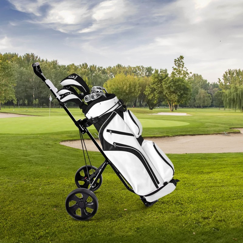 Kaksipyöräinen taitettava golfkärry tulostaululla, musta