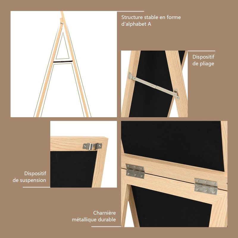 2 in 1 kokovartalopeili puukehyksellä, luonnollinen 37 x 155 cm