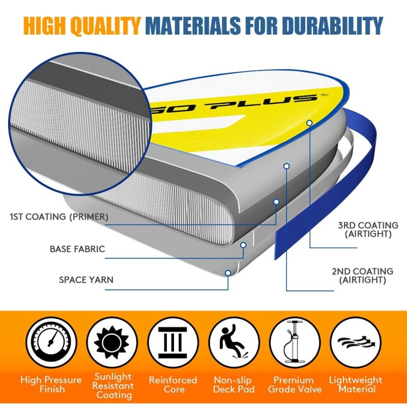 Keltainen ilmatäytteinen SUP-lauta 11FT käsipumpulla