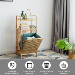 Bambuinen pyykkikori säilytystilalla ja irrotettavalla korilla