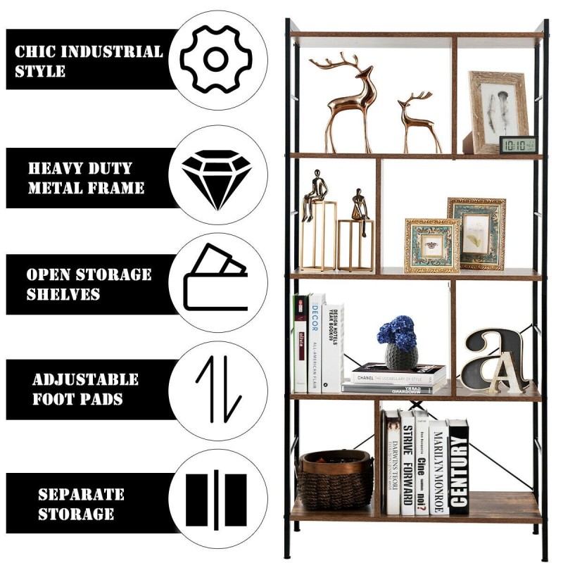 Viisitasoinen ruskea kirjahylly kotiin ja toimistoon