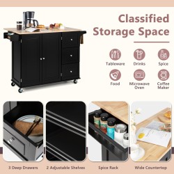 Keittiösaarekevaunu musta 3 laatikkoa ja 2-ovinen kaappi