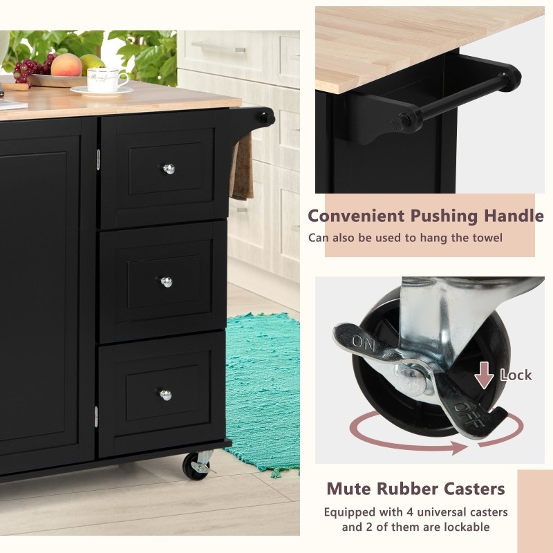Keittiösaarekevaunu musta 3 laatikkoa ja 2-ovinen kaappi