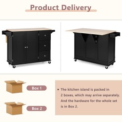 Keittiösaarekevaunu musta 3 laatikkoa ja 2-ovinen kaappi