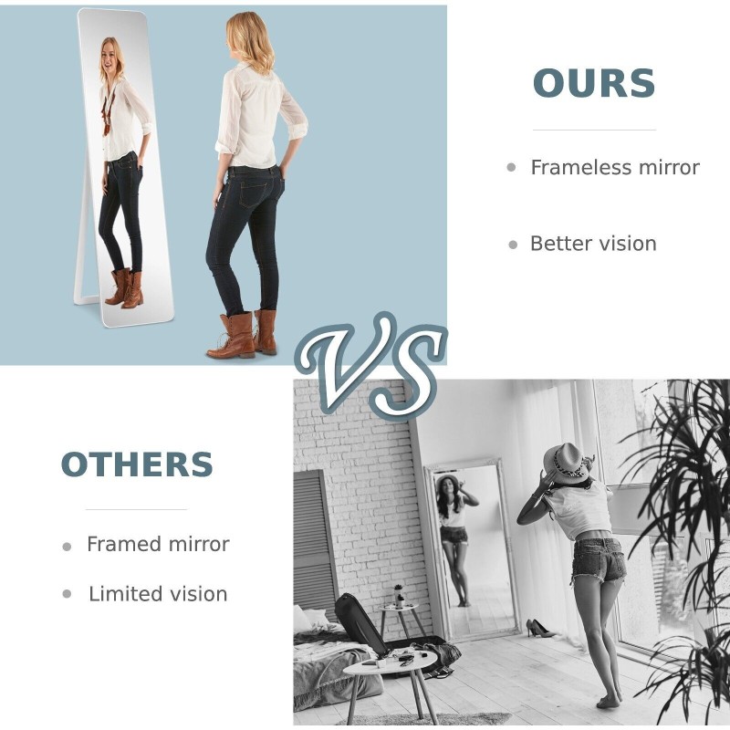 Valkoinen vapaasti seisova kokovartalopeili 160 x 37 cm