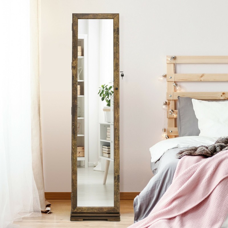 Kääntyvä täyspitkä peilillinen korukaappi ruskea