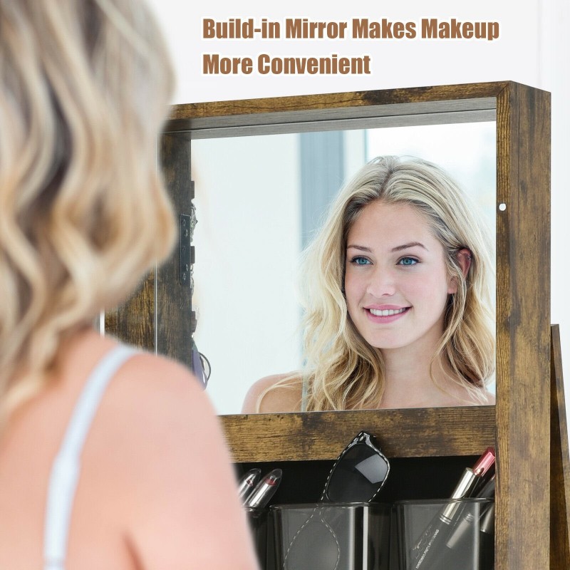 Kääntyvä täyspitkä peilillinen korukaappi ruskea