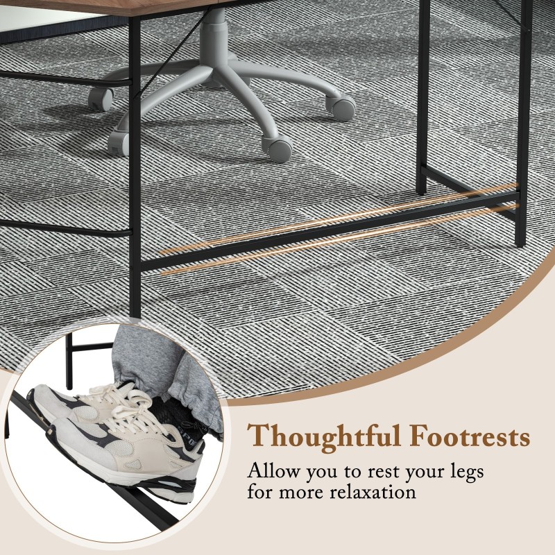 L-muotoinen tietokonepöytä hyllyillä kotiin, luonnollinen väri