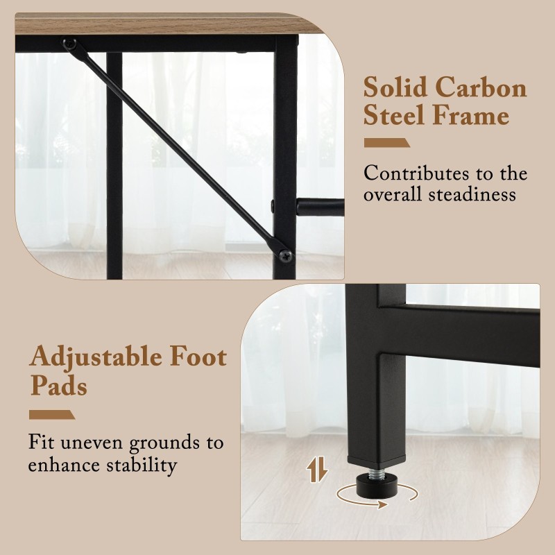 L-muotoinen tietokonepöytä hyllyillä kotiin, luonnollinen väri