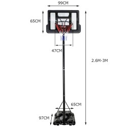 Säädettävä musta koripalloteline pyörillä sisä- ja ulkokäyttöön