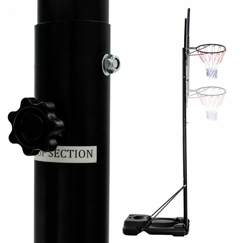 Säädettävä musta koripalloteline pyörillä sisä- ja ulkokäyttöön
