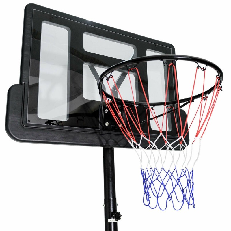 Säädettävä musta koripalloteline pyörillä sisä- ja ulkokäyttöön