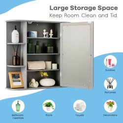 Kolmitasoinen harmaa seinään kiinnitettävä peilikaappi kylpyhuoneeseen