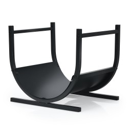 U-muotoinen musta metallinen polttopuuteline sisä- ja ulkokäyttöön