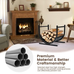 U-muotoinen musta metallinen polttopuuteline sisä- ja ulkokäyttöön