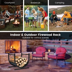 U-muotoinen musta metallinen polttopuuteline sisä- ja ulkokäyttöön