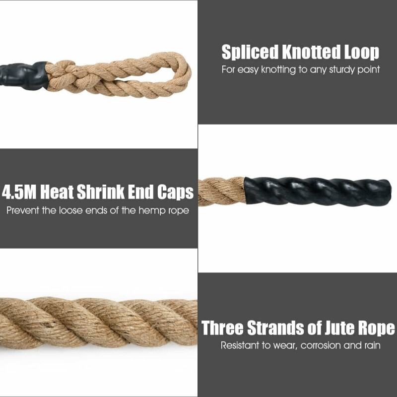 Keltainen juuttiköysi treeniin, 4,5 m, lämpötiivistetty