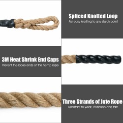 Keltainen juuttiköysi harjoitteluun, lämpötiivistetyt päädyt, 3-9 m